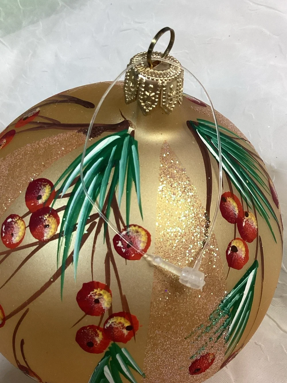 Hand-Painted Gold Glitter Holiday Pine Tree Themed Ornament Set Larger Size